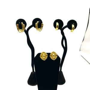 Monet Gold Hoop and Floral   Wishbone Clip on Earrings Set